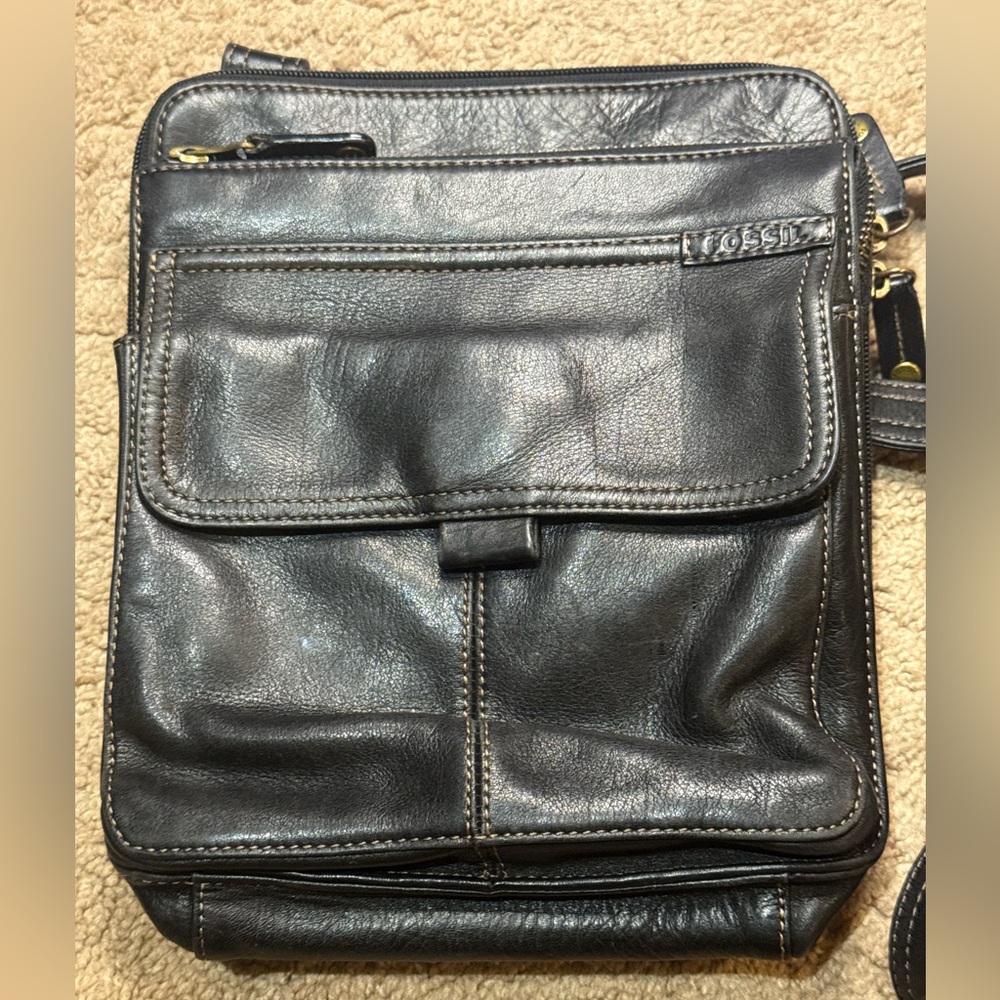 Fossil Dark Leather Messenger Bag